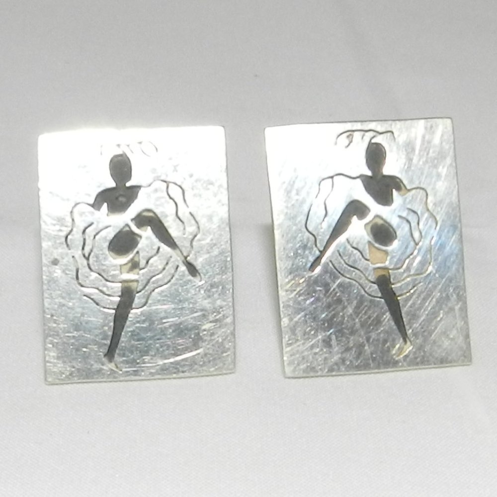 MEN'S FINE VINTAGE SIGNED AAH STERLING TAXCO MEXICO CUFFLINKS  CAN DANCERS